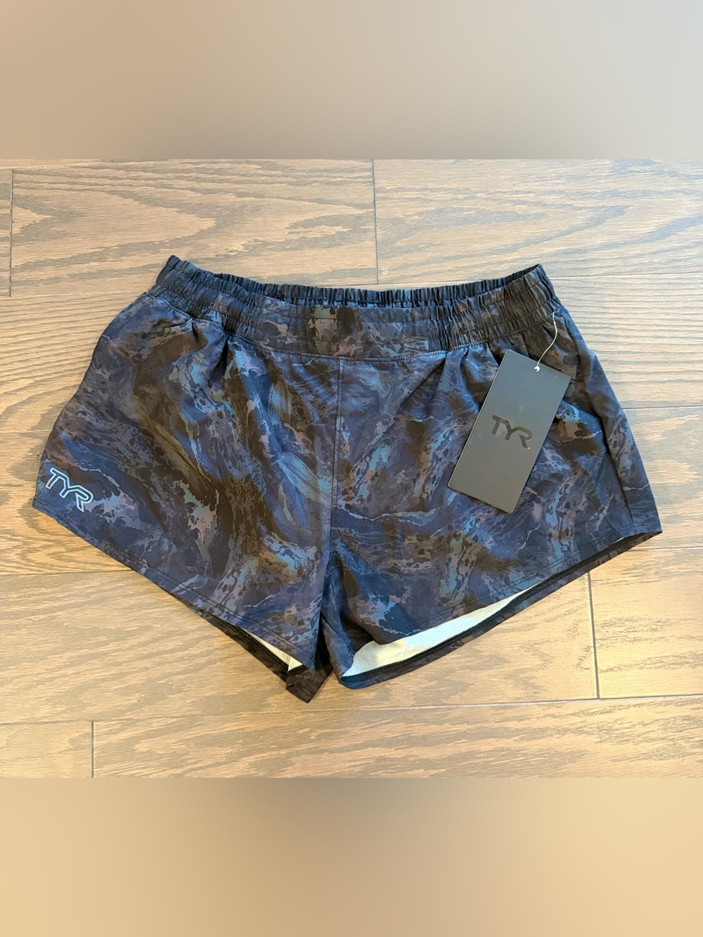 TYR Women's Navy and Black Camo Athletic Shorts